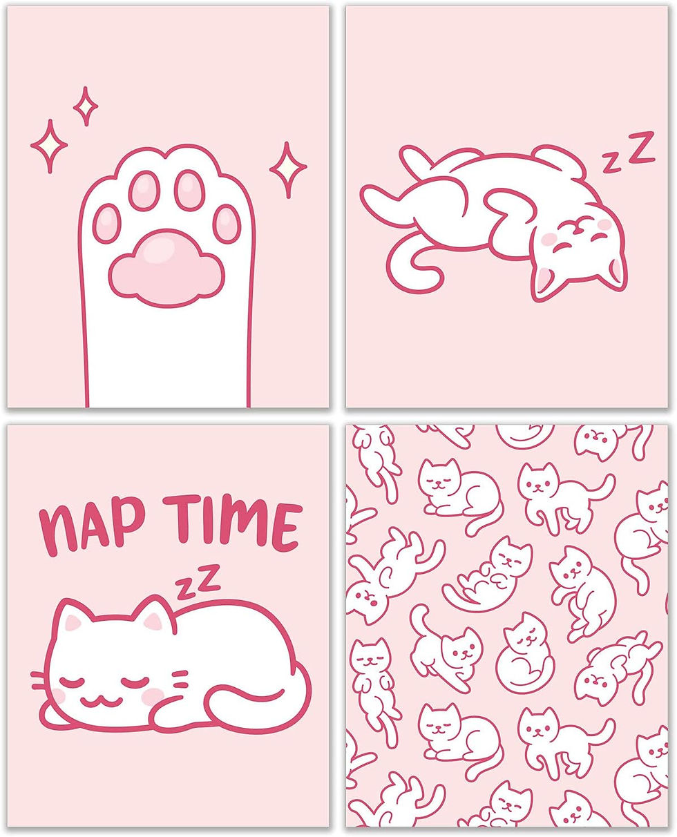 Pink Cat Prints - Set of 4 (8x10, 11x14 Inches)