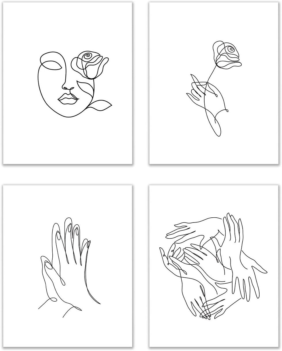 Minimalist Romance Prints - Set of 4 (8x10 Inches) Glossy Romantic Floral Botani