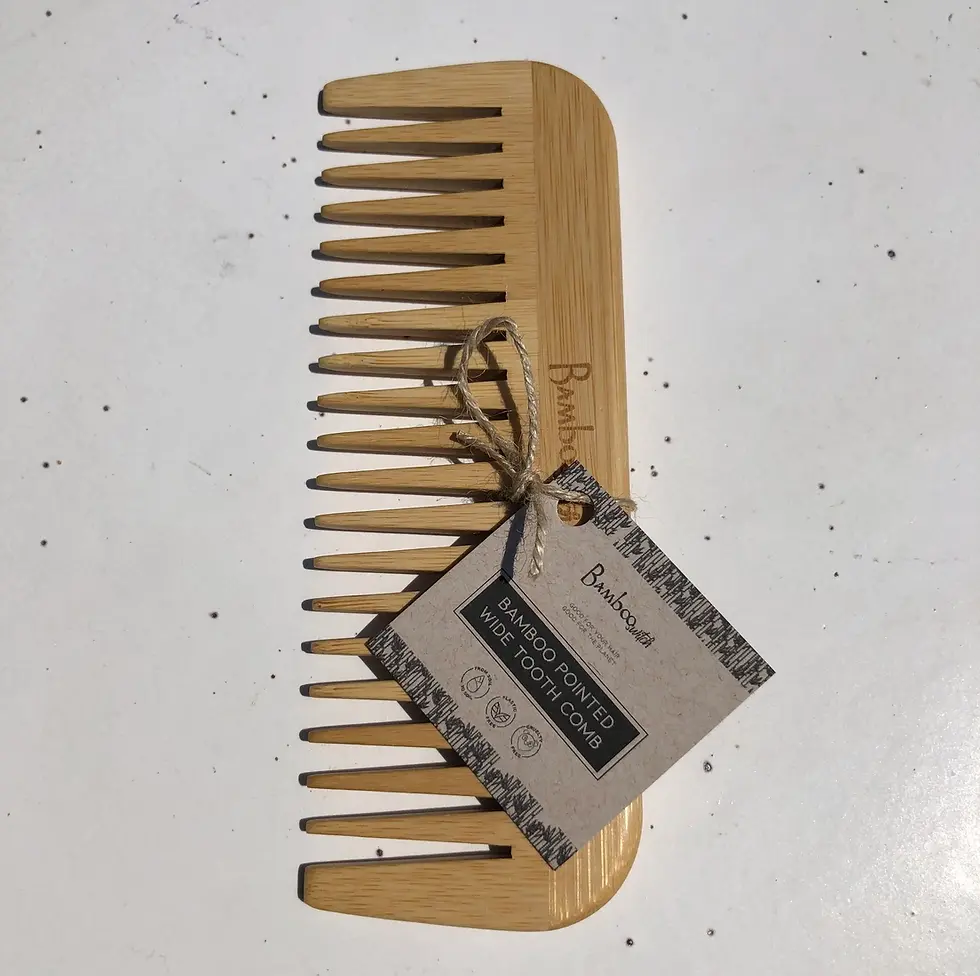 Thumbnail: Wooden wide-tooth hair comb with 'BAMBOO WOOD HAIR COMB' tag.