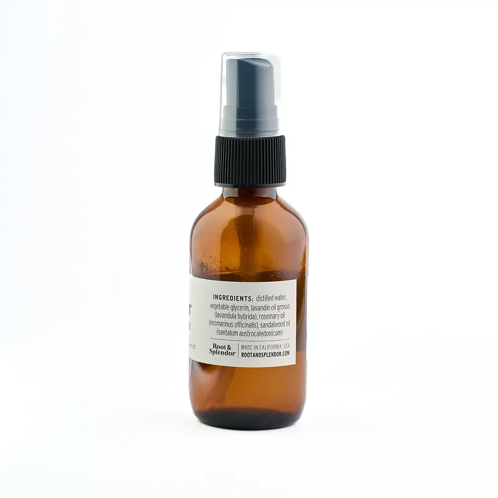 Thumbnail: Amber glass spray bottle with black top and ingredients label.