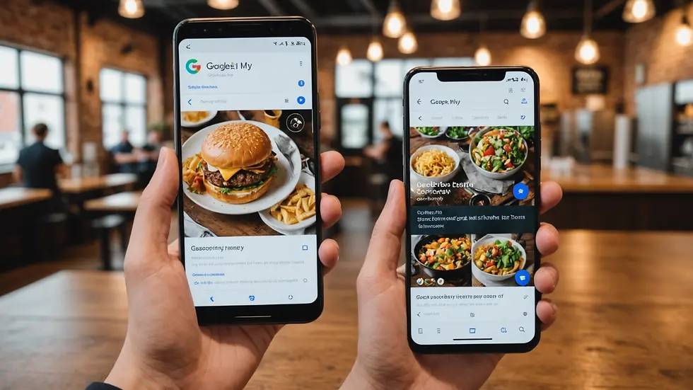 Eye-level view of a Google My Business listing on a smartphone