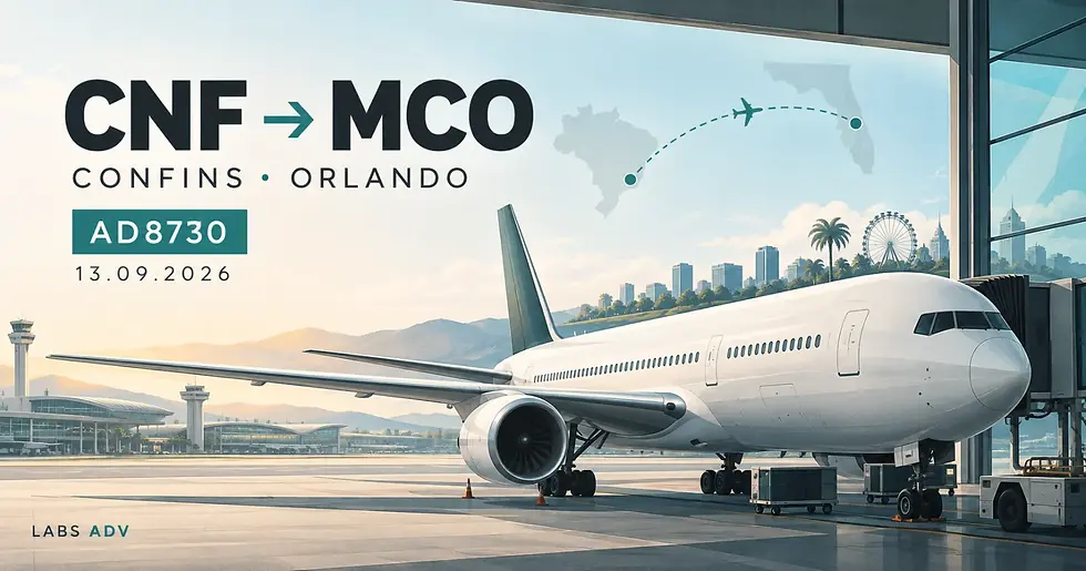 Rota Confins–Orlando do voo AD8730 da Azul, cancelado em 13 de setembro de 2026
