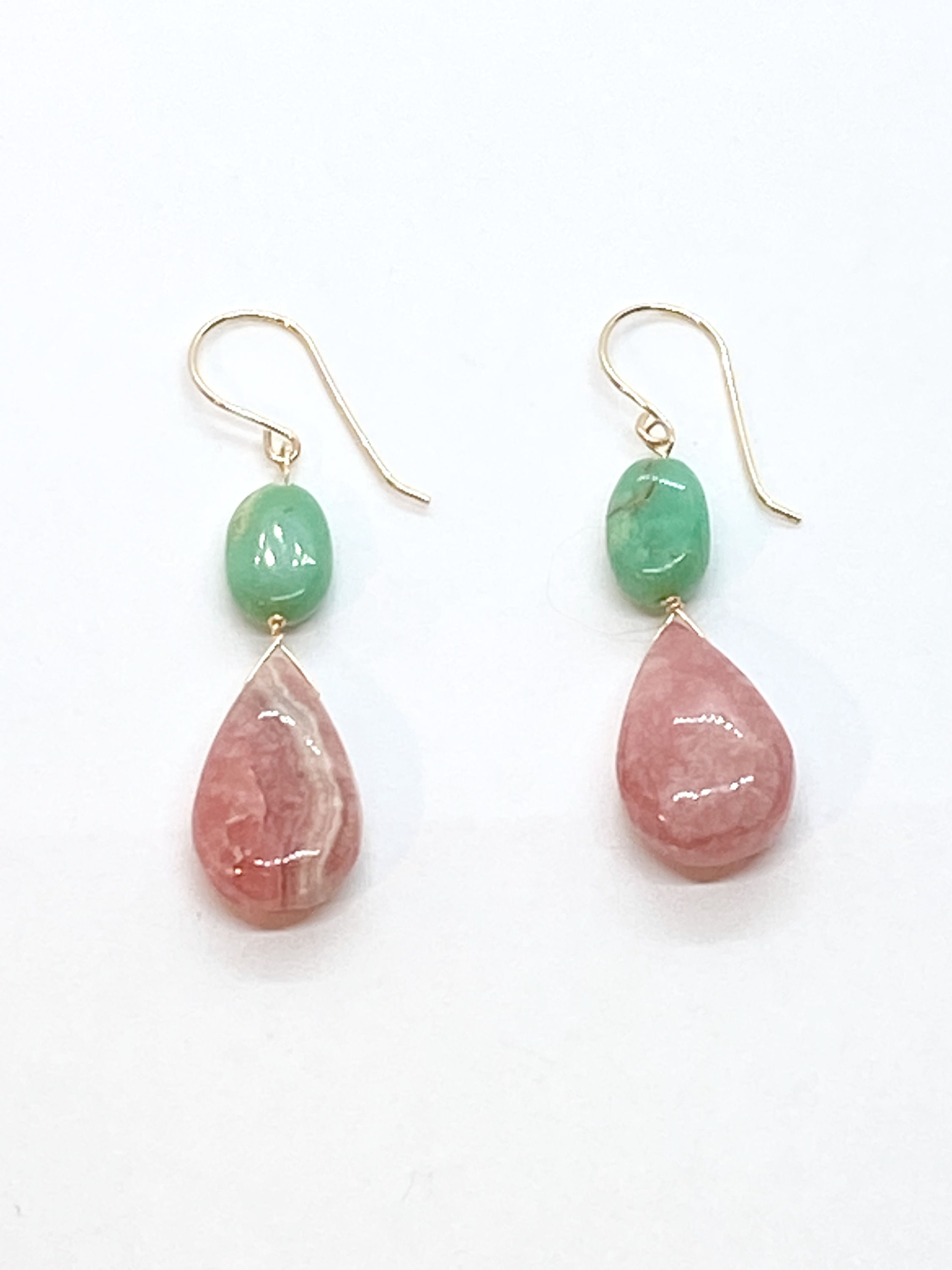 BOUCLES D'OREILLES EN RHODOCROSITE ET CHRYSOPRASE