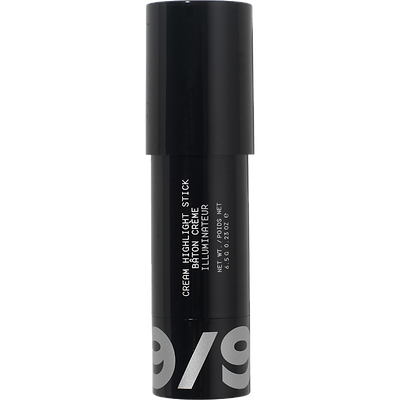 A sleek black tube of 19/99 Beauty highlighter stick with a minimalist design and white text detailing the product as a cream highlight stick.