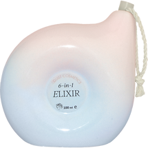 Oquist Cosmetics 6-in-1 Anti Aging Elixir, sculptural bottle made out of terracotta with glossy glace in a baby pink to baby blue gradient