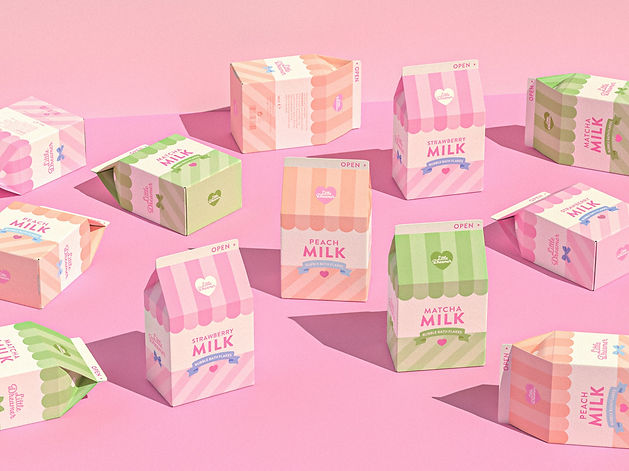 cute pastel colored boxes with bubble bath flakes that look like milk cartens