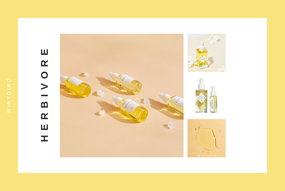 yellow cosmetics from herbivore, Mintoiro, branding, webdesign, webbyrå