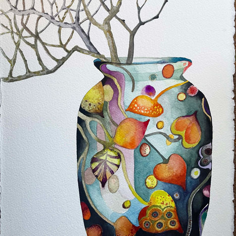 I LOVE art glass...I especially like the vases made by Tiffany back in the turn of the century. This representational painting is inspired by Tiffany glass.