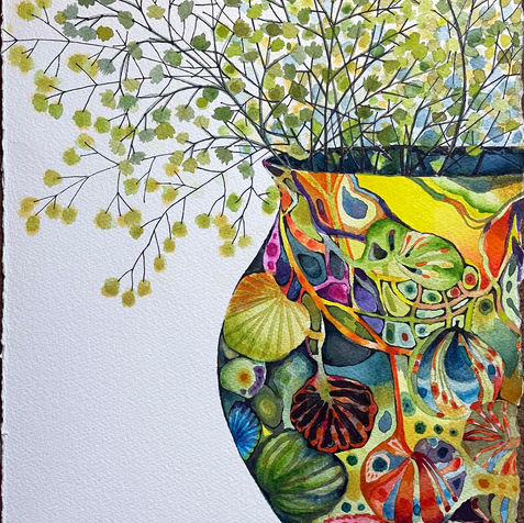 I LOVE art glass...I especially like the vases made by Tiffany back in the turn of the century. This representational painting is inspired by Tiffany glass.