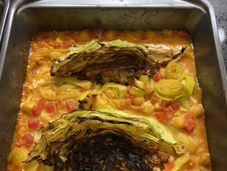 Cabbage, Chickpea and Soy Curl Stew