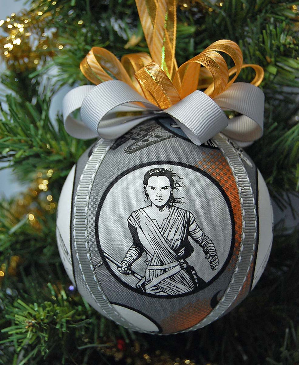 Thumbnail: Star Wars Ornament made w/licensed Star Wars/Rey cotton fabric/foam ball - 4"
