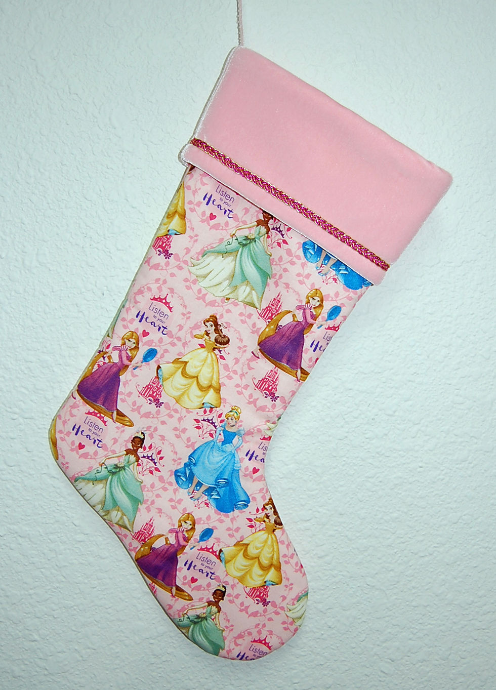 Stocking made with licensed Princesses (pink) cotton print fabric
