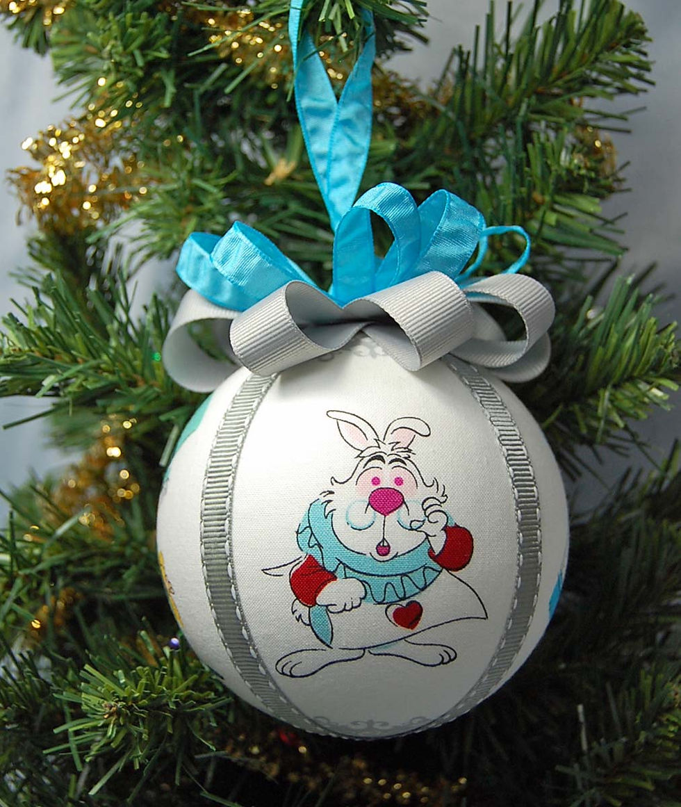Thumbnail: Alice Ornament made with licensed Alice in Wonderland fabric/styrofoam ball - 4"