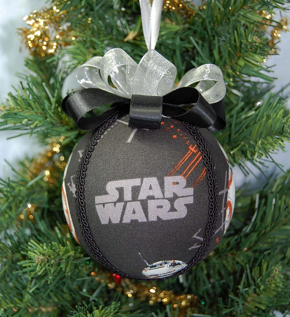 Thumbnail: Star Wars Ornament made w/licensed Star Wars/BB8 fabric/styrofoam ball - 4"