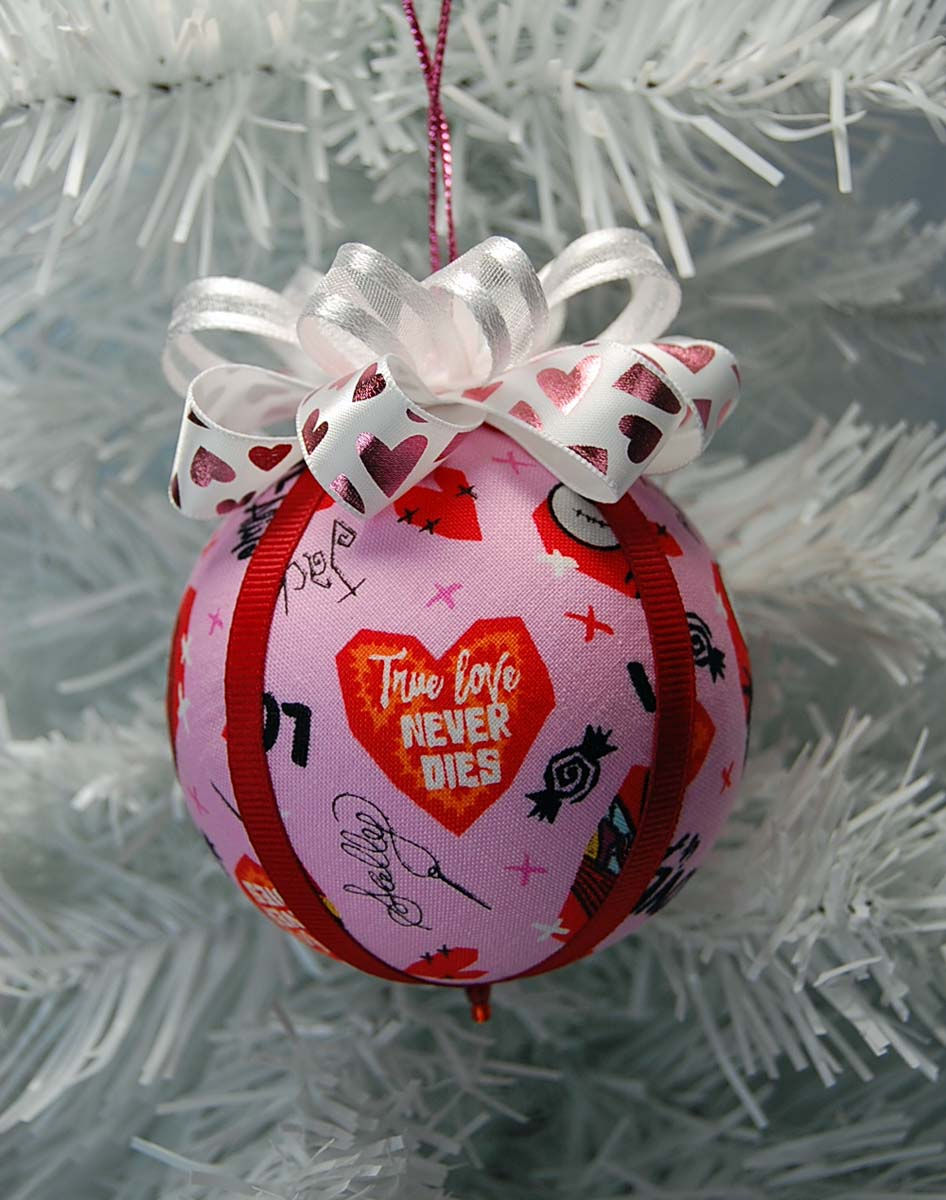 Thumbnail: NBC Ornament made w/licensed Nightmare Before Christmas Heart fabric/ball-3"