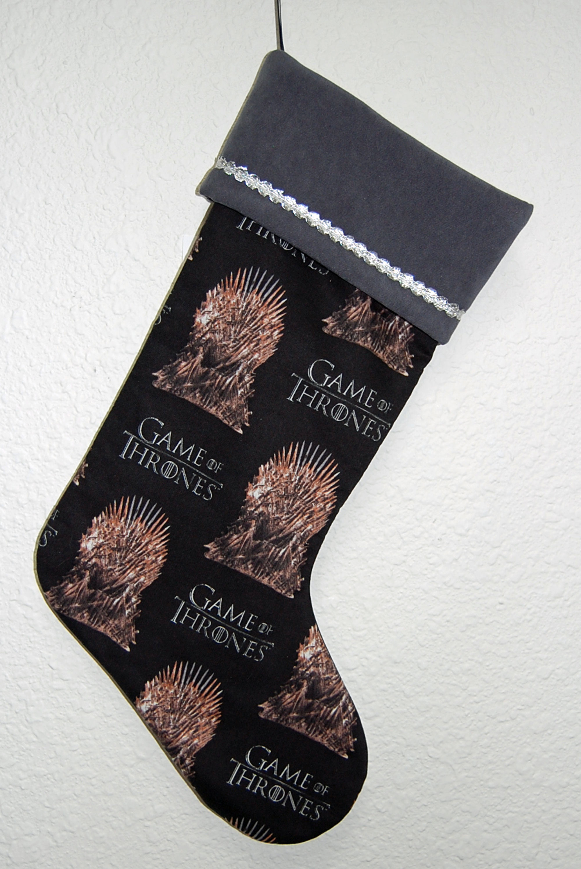 Stocking made with licensed Game of Thrones cotton print fabric/velvet cuff