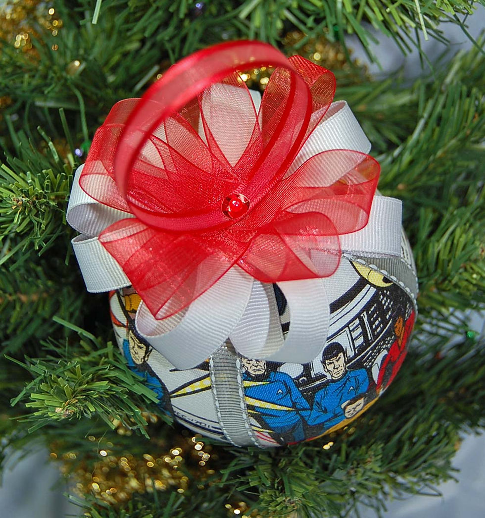 Thumbnail: Star Trek Ornament made w/licensed Star Trek fabric/styrofoam ball - 4"