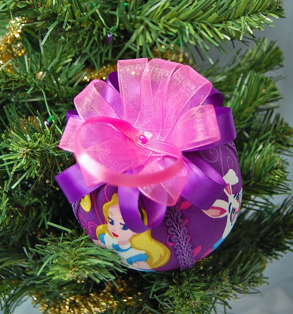 Thumbnail: Alice Ornament made with licensed Alice in Wonderland fabric/styrofoam ball - 4"