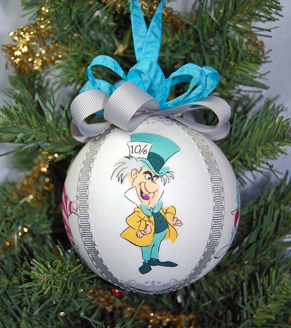 Thumbnail: Alice Ornament made with licensed Alice in Wonderland fabric/styrofoam ball - 4"