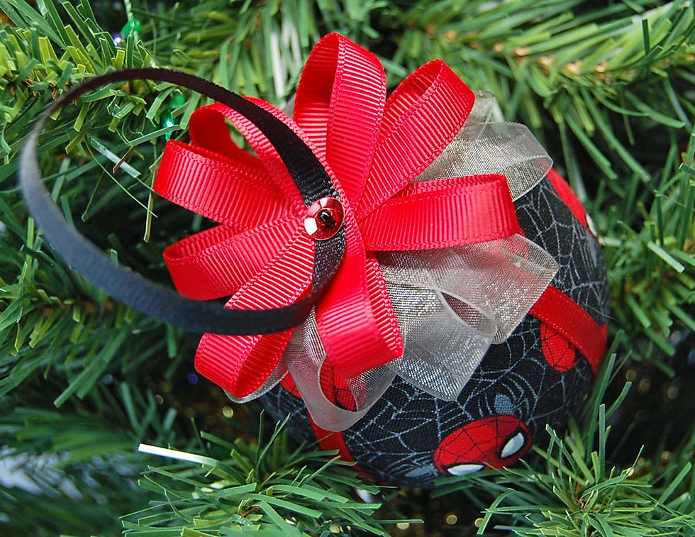 Thumbnail: Spiderman ornament made w/licensed Spiderman fabric/foam ball - 3"