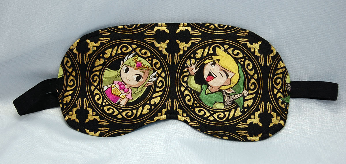 Sleep Mask made with licensed Legend of Zelda (black/gold) cotton fabric