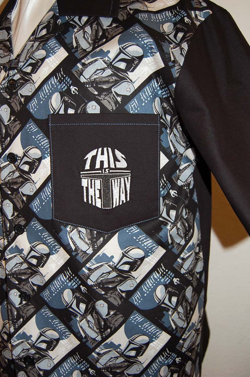 Thumbnail: Shirt made with licensed Star Wars Mandalorian cotton fabric -embroidered pocket