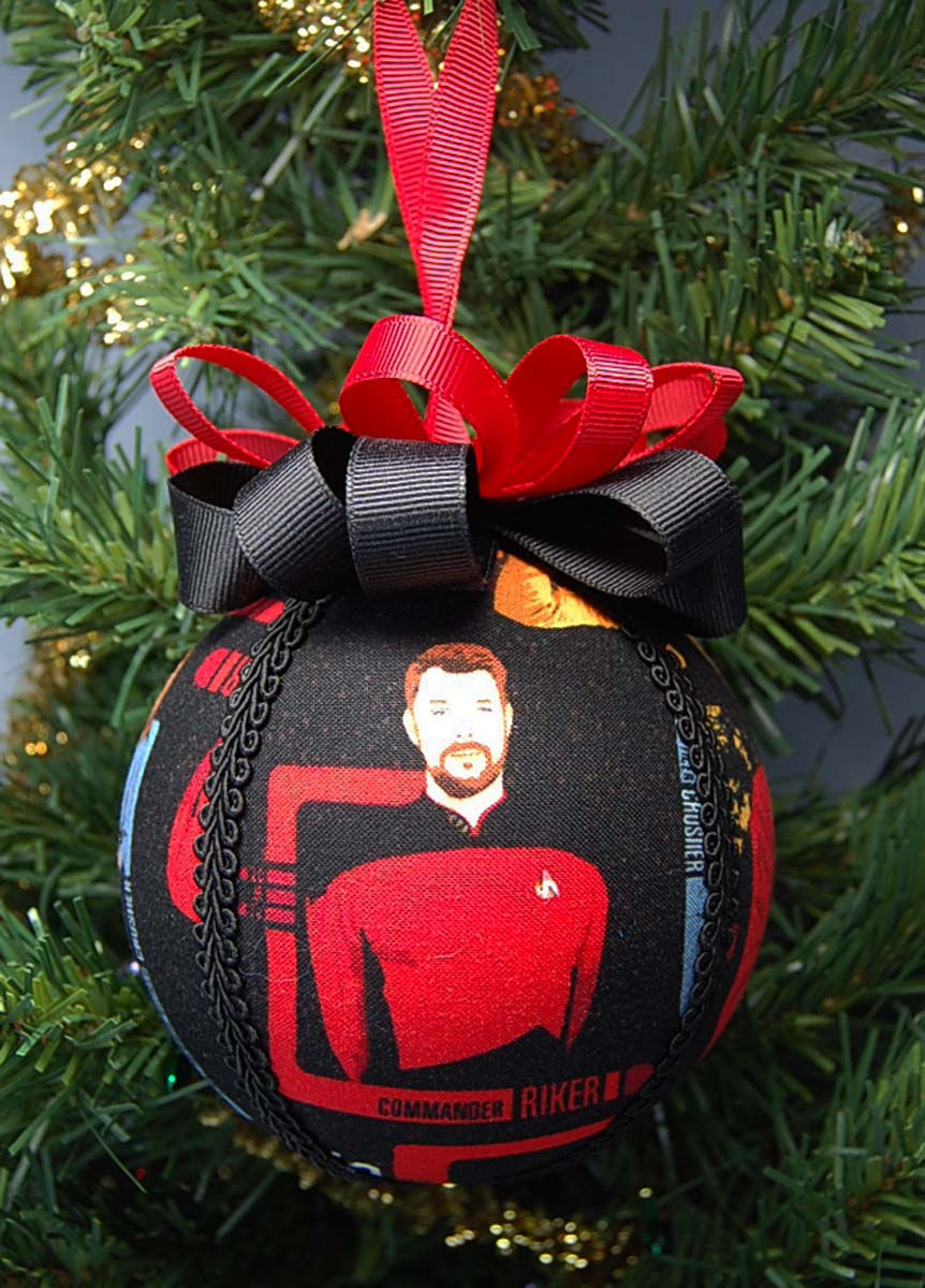 Thumbnail: Star Trek ornament made w/licensed Star Trek NG fabric/foam ball - 4"