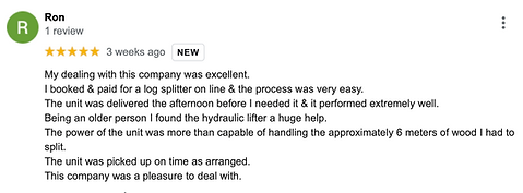 Google Review of Panton Hill Hire