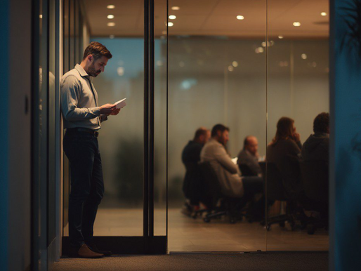 A man reading a piece of paper before a meeting