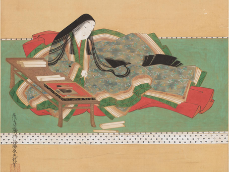 Murasaki Shikibu escribiendo Genji Monogatari (Cuentos de Genji). Tosa Mitsuoki ca. 1691