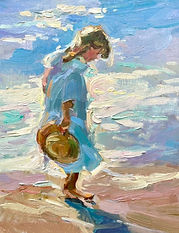 Oil painting of a girl by the ocean by Eli Cedrone