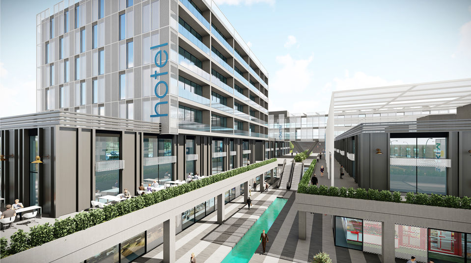 Archihs Mimarlık, Modern mimari, cephe tasarımı, bina estetiği, konsept proje, mimari proje, 3D görselleştirme, mimari modelleme, render, otel, ticaret, mesh cephe, gri, metal, antresit, karma proje