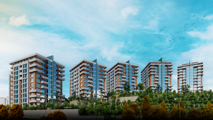 Archihs Mimarlık, Modern mimari, cephe tasarımı, bina estetiği, konsept proje, mimari proje, 3D görselleştirme, mimari modelleme, render, kentsel dönüşüm, apartman blokları, konut sitesi, toplu konut, gri, ahşap deck, toplu konut peyzaj