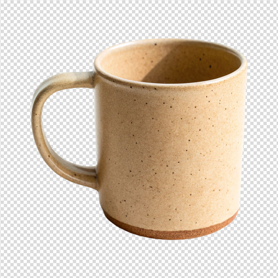 Beige ceramic mug isolated on white background. Coffee cup illustration. Nutriva Glow.