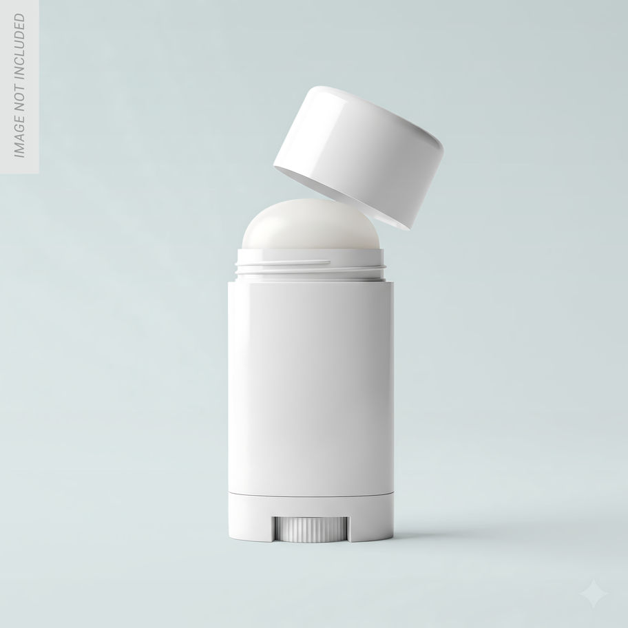 White deodorant stick with open cap, I am a Product, product shot, Nutriva Glow