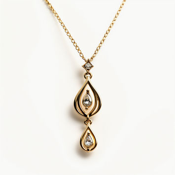 Elegant gold necklace with three diamond pendants, VELORA, on white background.