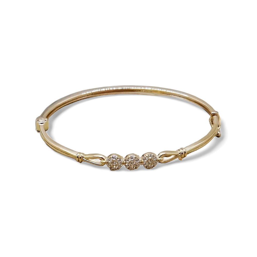 Gold bracelet with three round diamond clusters. I am a Product. It sparkles. VELORA