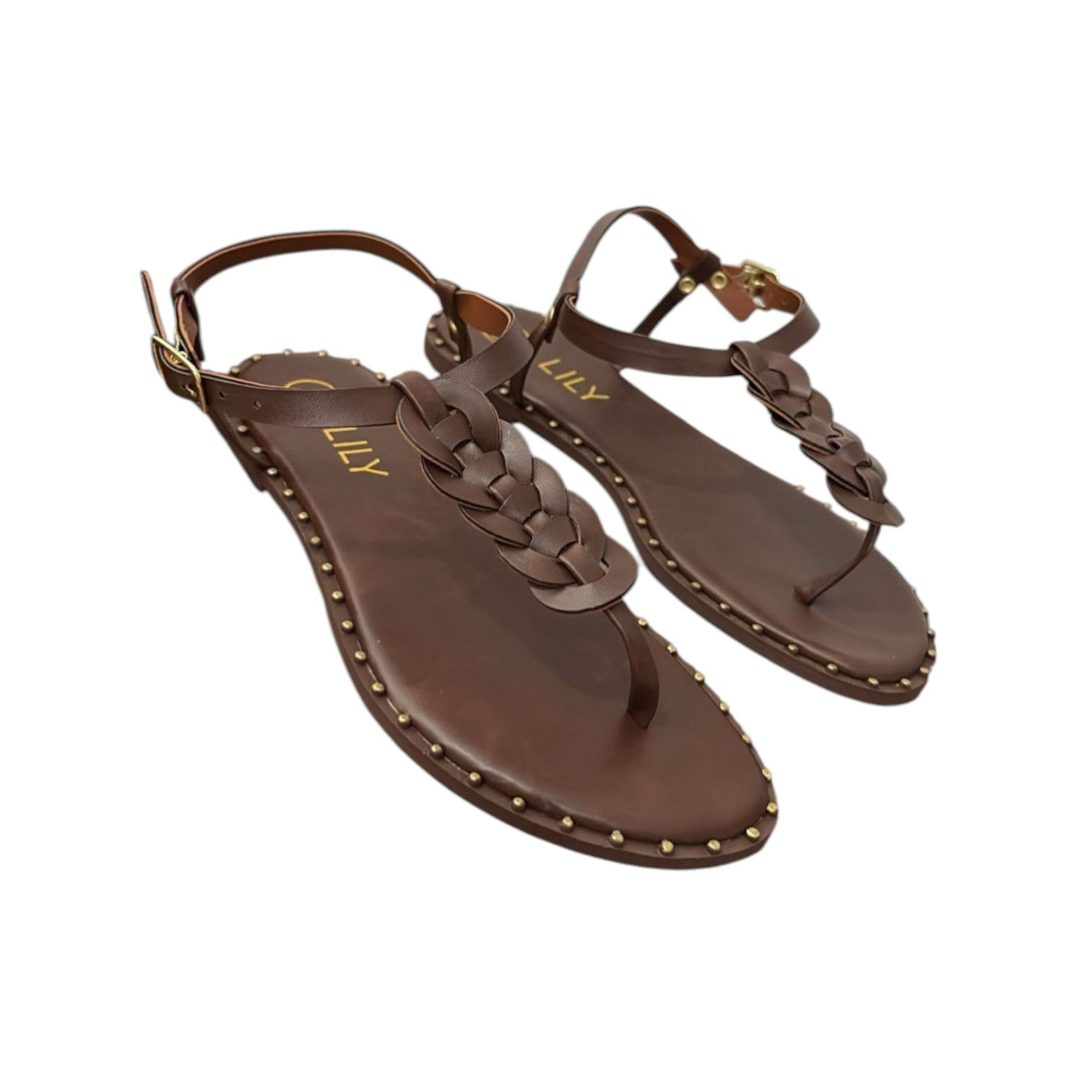 Rasteira Marrom com Tira Trançada 