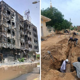 Burnt-out Khartoum | People reinstalling water pipes