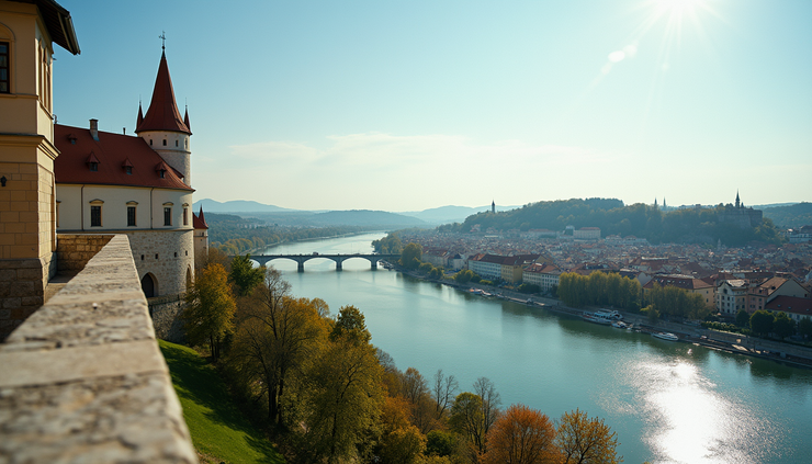 Eye-level view of Bratislava Castle overlooking the Danube River