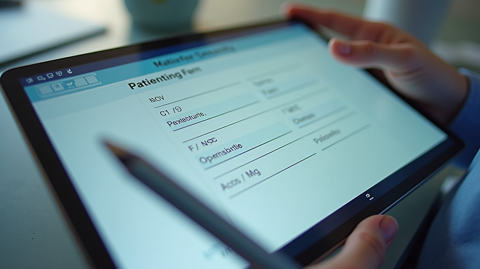 Close-up view of a digital patient onboarding form on a tablet screen