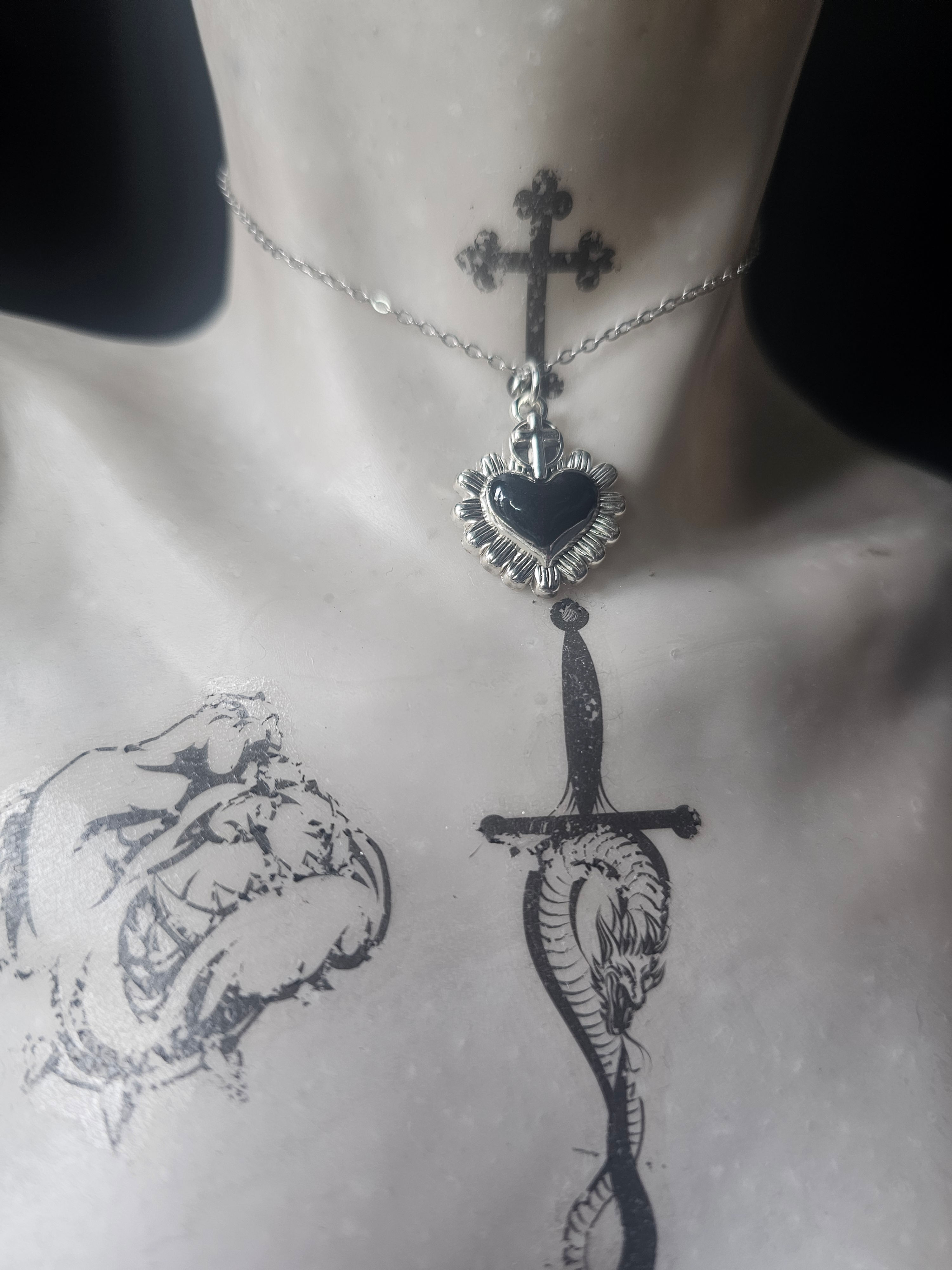 Black Sacred Heart Necklace