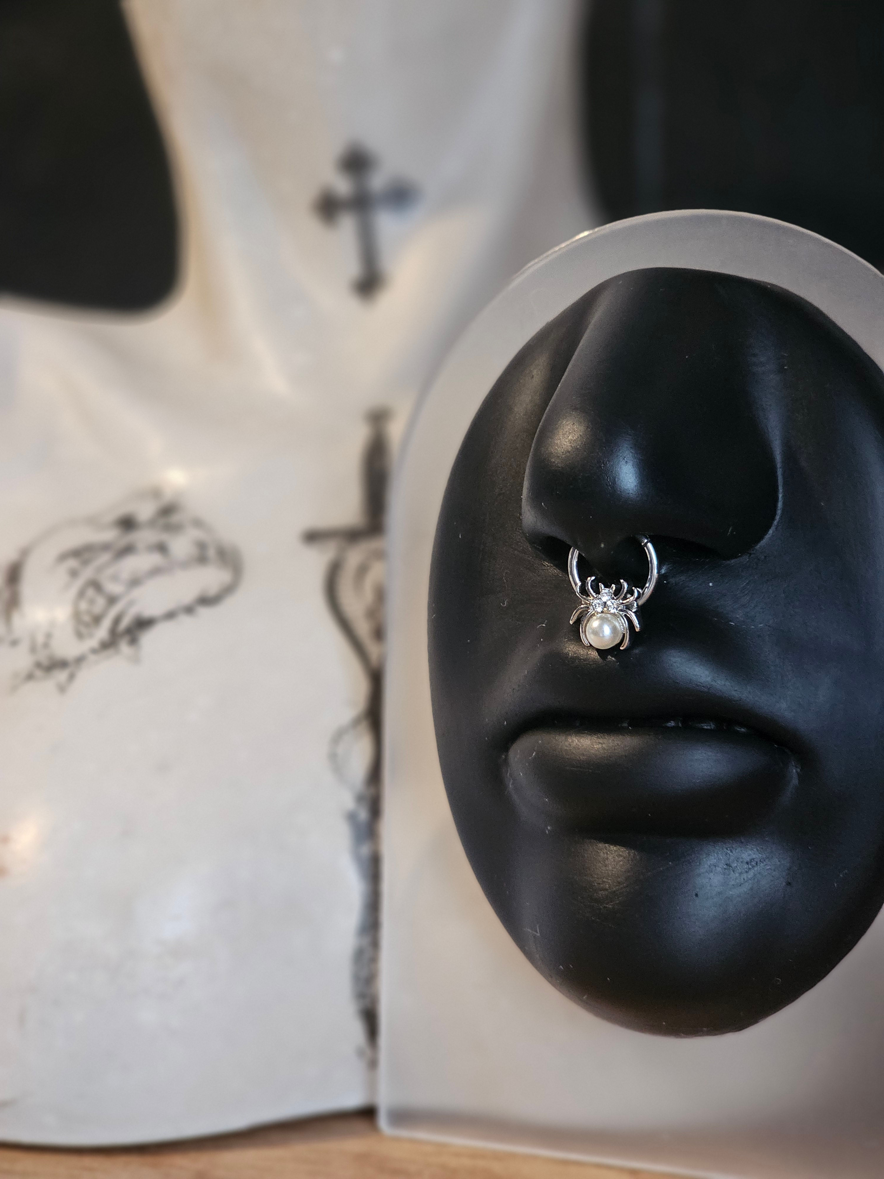 Stainless Steel Pearl Spider Septum Ring 16G 1.2mmx10mm
