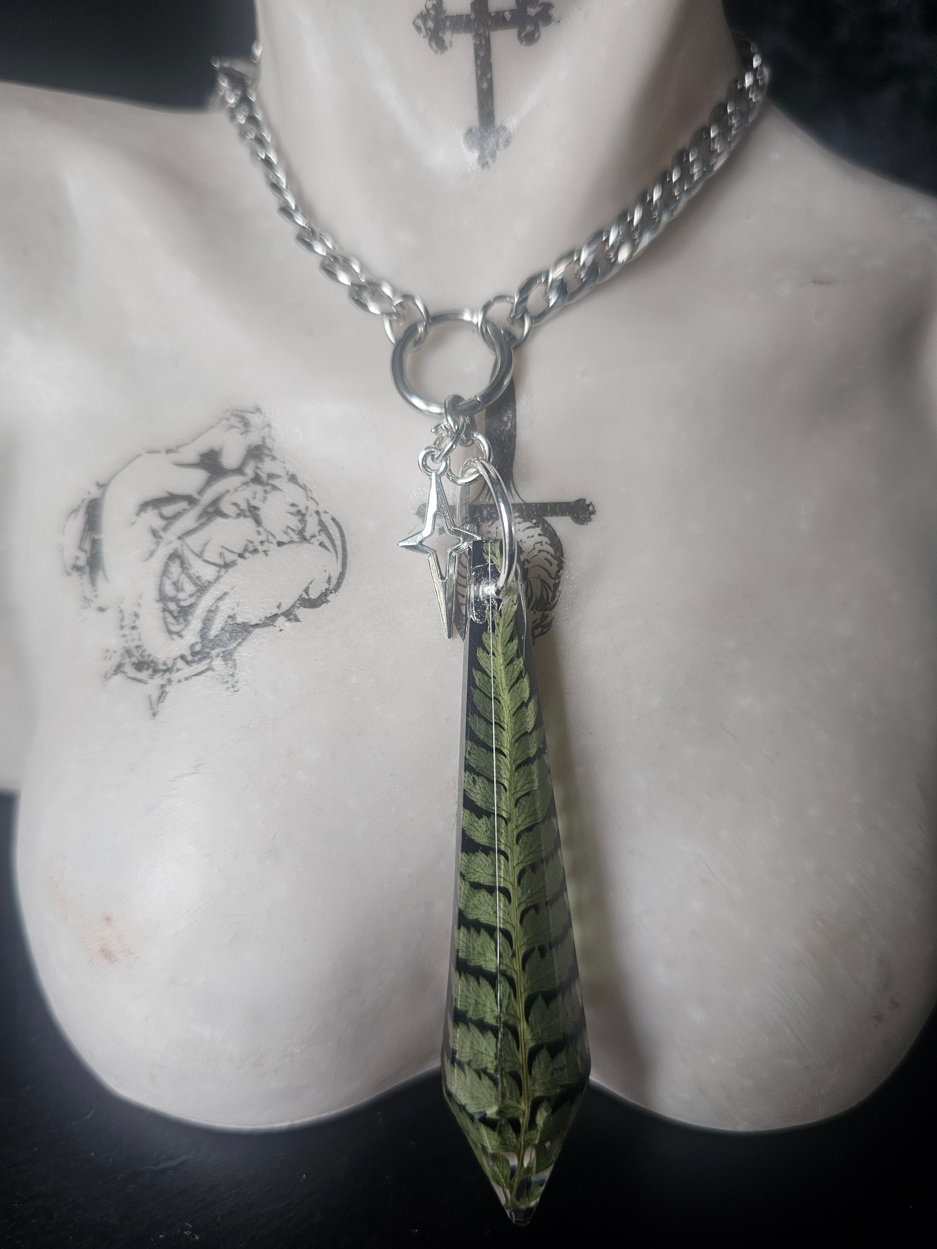Fern Resin Crystal Stainless Steel Necklace 