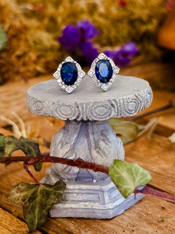 The Magic Mirror - Sapphire CZ Storybook Sterling Silver Stud Earrings
