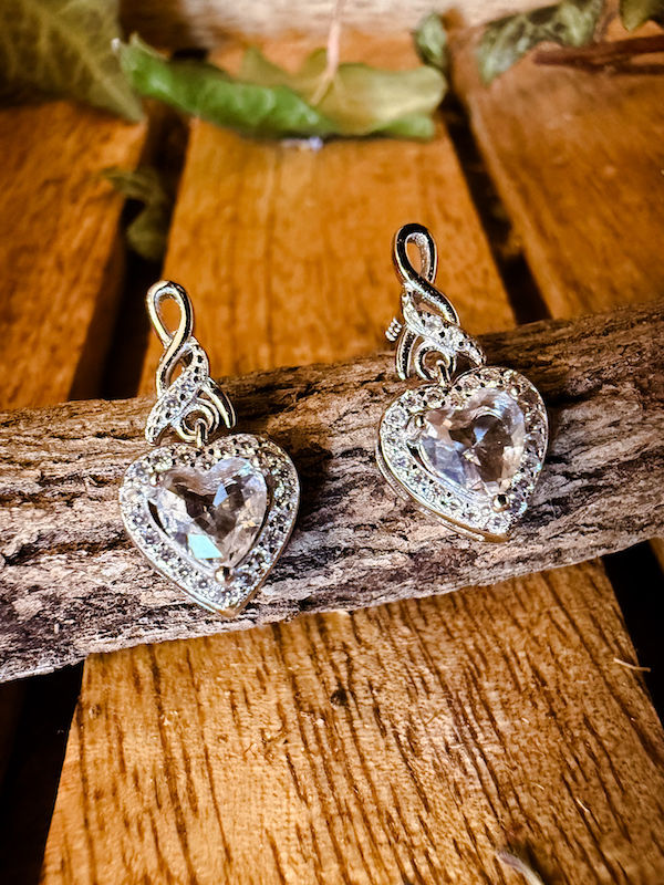 Thumbnail: The Queen of Hearts -  Clear CZ Storybook Sterling Silver Stud Drop Earrings