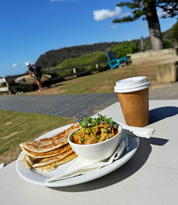 The real outdoor seating area at Umina Beach Cafe beside the foreshore