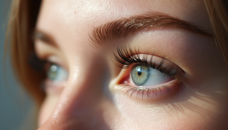Close-up view of clean eyelash extensions after gentle washing
