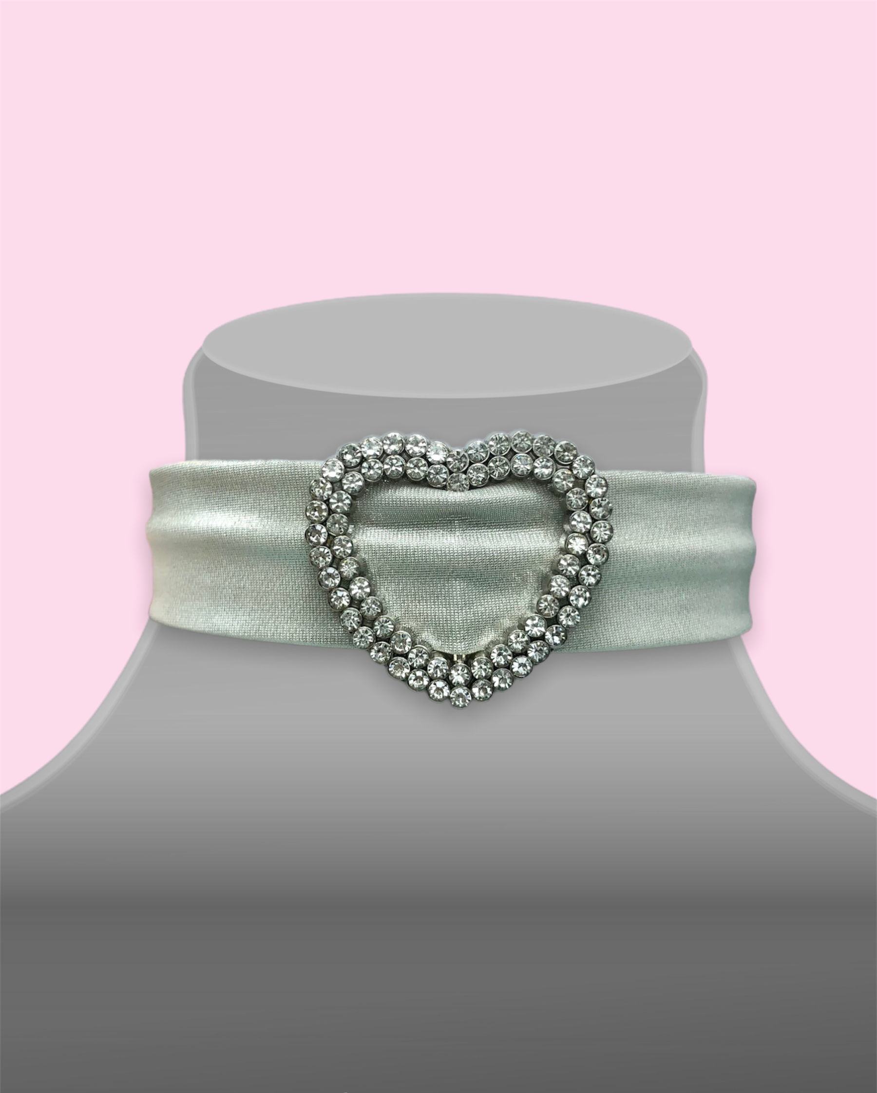 Taste Of Fame - Rhinestone Heart Metalic Ecru Choker