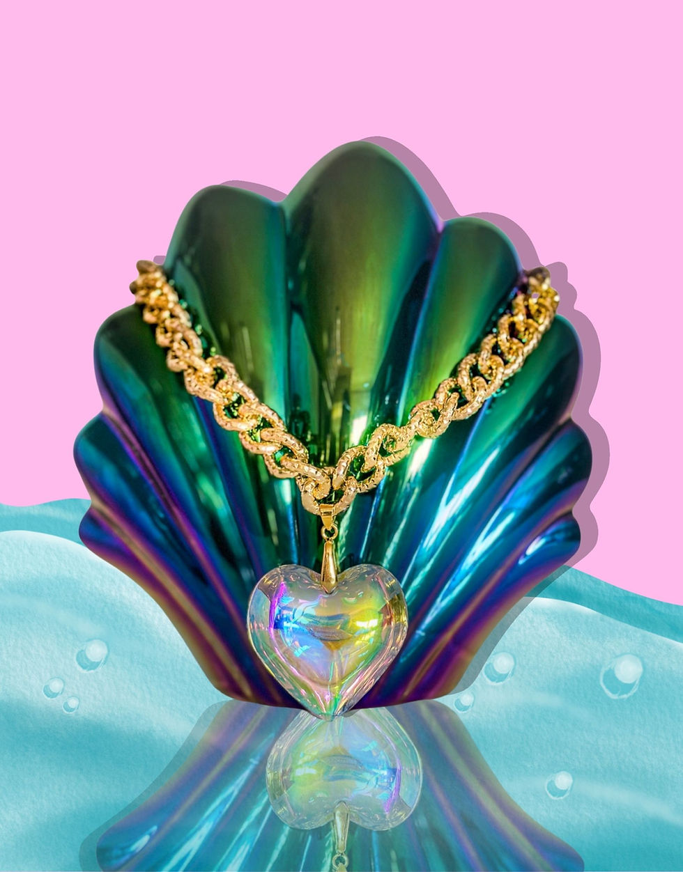 Thumbnail: Heart's Desire - Crystal Holographic Heart Pendant Gold Choker Necklace
